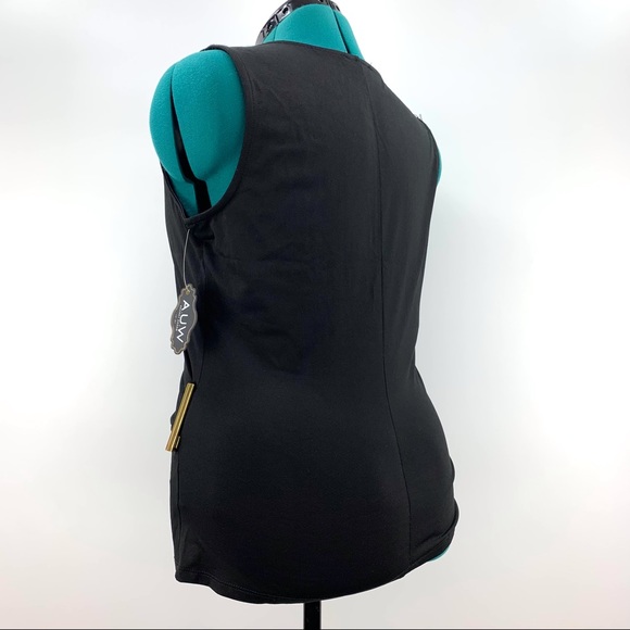 AUW NWT Black Wrap Front V-neck Ruched Sleeveless Top, Medium - Picture 6 of 16